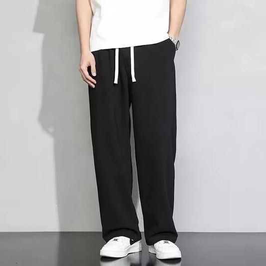 Men'S Grey Loose-Fit Straight-Leg Casual Pants Summer Lightweight Draped Wide-Leg Sweatpants for Men Comfortable Long Pants